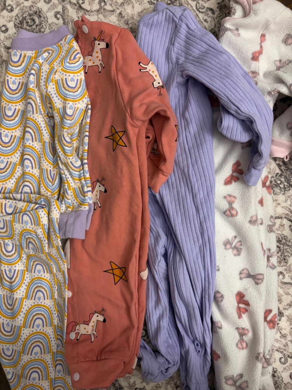 Kids Unicorn & Rainbow Pajama Sets - Lavender, Coral, Yellow